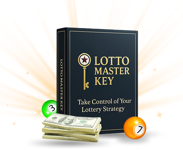 Lotto Master Key book with lottery balls and cash illustration